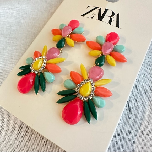 New Zara Multi Colored Jewel Dangle Pink Purple Earrings 1856/229 - Picture 6 of 7